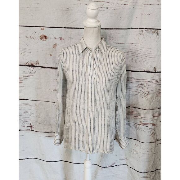 Vince Long Sleeve Button Front Striped Silk Blouse Size 4 - Picture 1 of 6